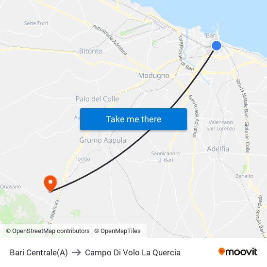 Bari Centrale(A) to Campo Di Volo La Quercia map
