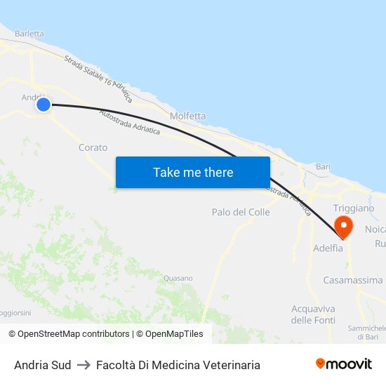 Andria Sud to Facoltà Di Medicina Veterinaria map