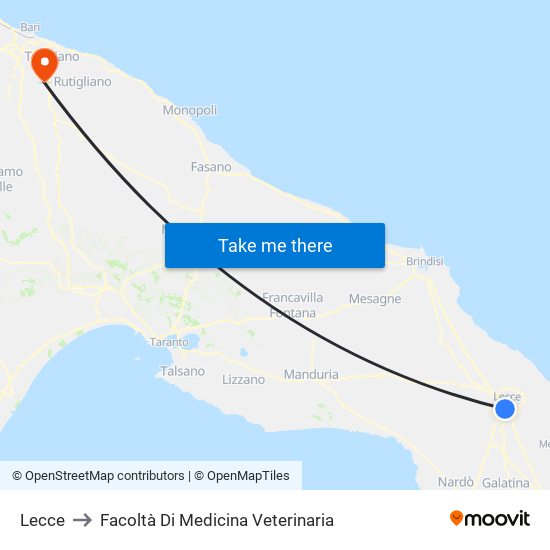 Lecce to Facoltà Di Medicina Veterinaria map