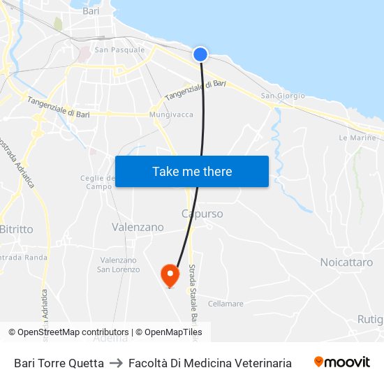 Bari Torre Quetta to Facoltà Di Medicina Veterinaria map