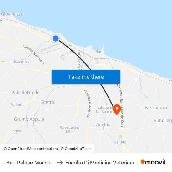 Bari Palese-Macchie to Facoltà Di Medicina Veterinaria map