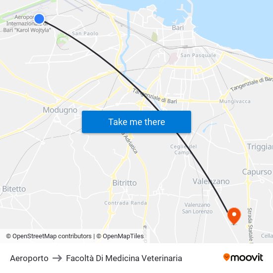 Aeroporto to Facoltà Di Medicina Veterinaria map