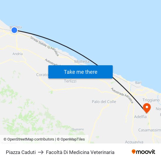 Piazza Caduti to Facoltà Di Medicina Veterinaria map