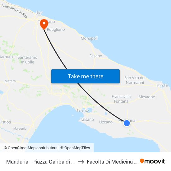 Manduria - Piazza Garibaldi (Tab. Perrucci) to Facoltà Di Medicina Veterinaria map