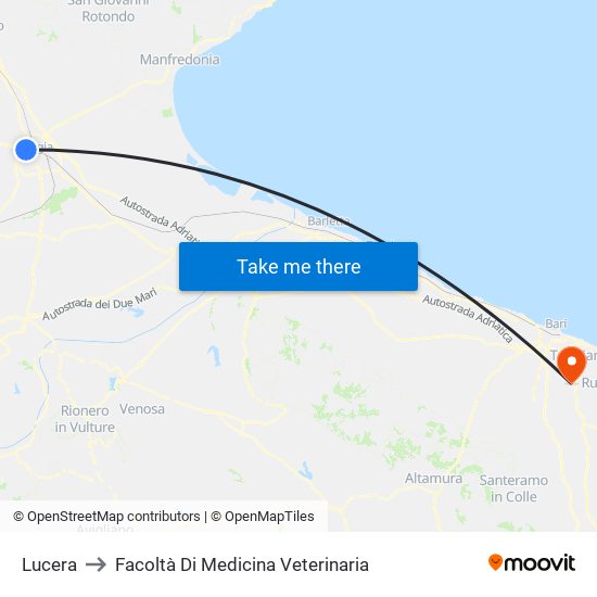 Lucera to Facoltà Di Medicina Veterinaria map