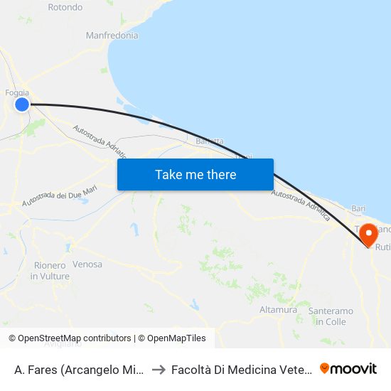 A. Fares (Arcangelo Michele) to Facoltà Di Medicina Veterinaria map