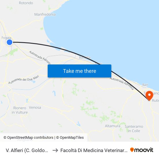 V. Alfieri (C. Goldoni) to Facoltà Di Medicina Veterinaria map