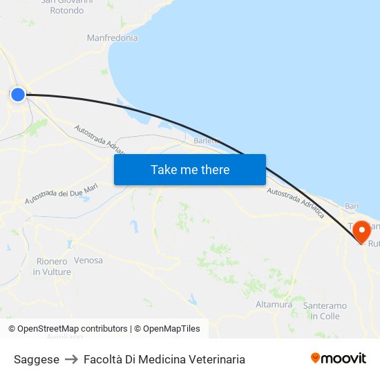 Saggese to Facoltà Di Medicina Veterinaria map