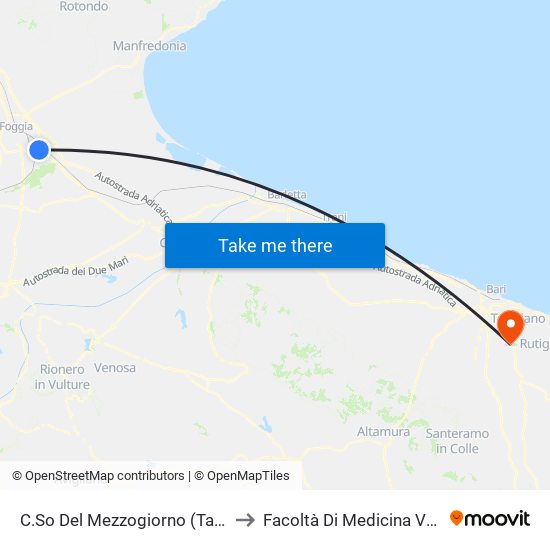 C.So Del Mezzogiorno (Tangenziale) to Facoltà Di Medicina Veterinaria map