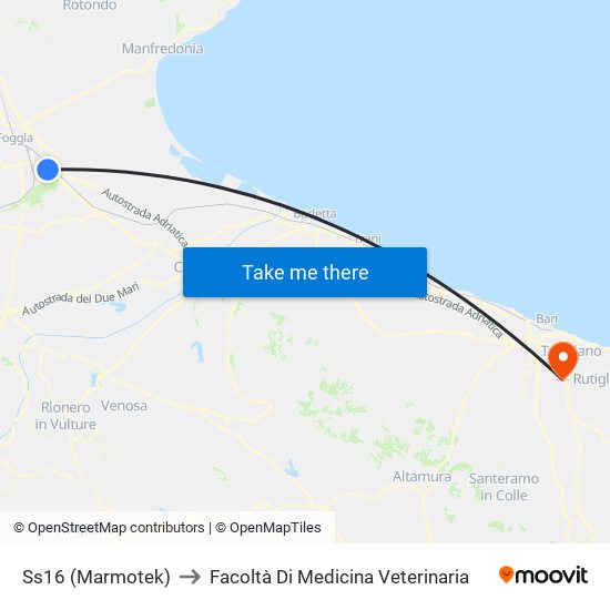 Ss16 (Marmotek) to Facoltà Di Medicina Veterinaria map