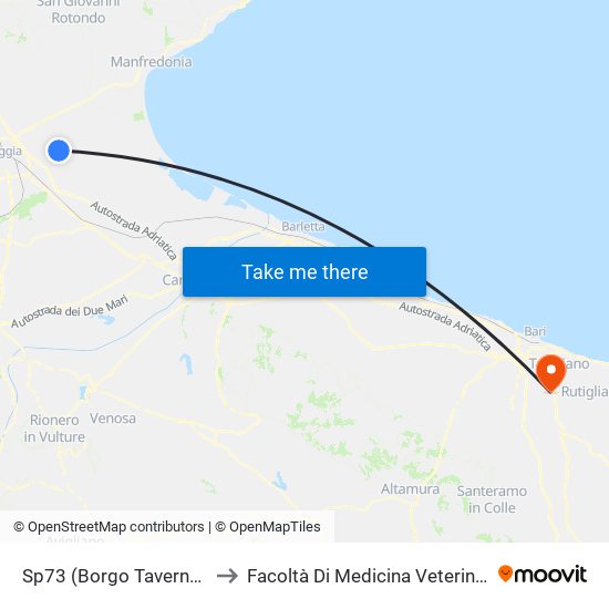 Sp73 (Borgo Tavernola) to Facoltà Di Medicina Veterinaria map