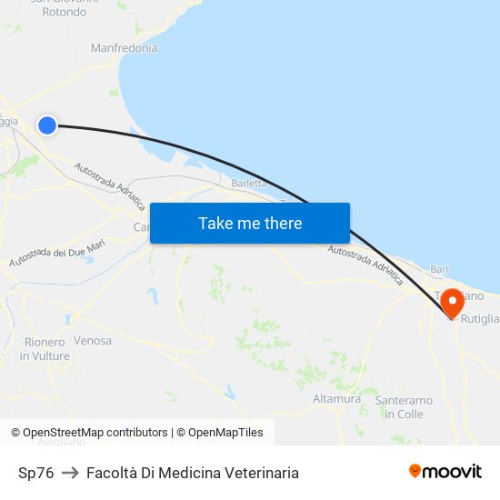 Sp76 to Facoltà Di Medicina Veterinaria map