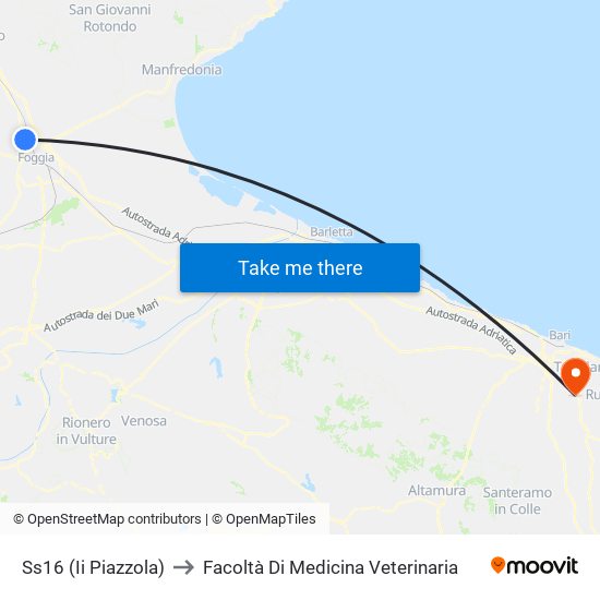 Ss16 (Ii Piazzola) to Facoltà Di Medicina Veterinaria map