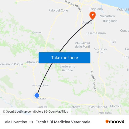 Via Livantino to Facoltà Di Medicina Veterinaria map