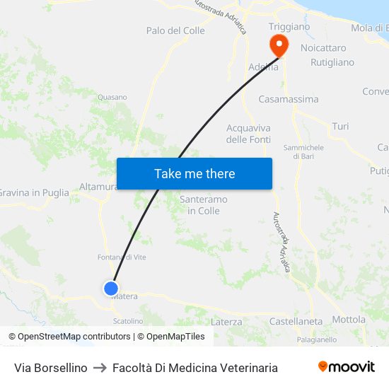 Via Borsellino to Facoltà Di Medicina Veterinaria map