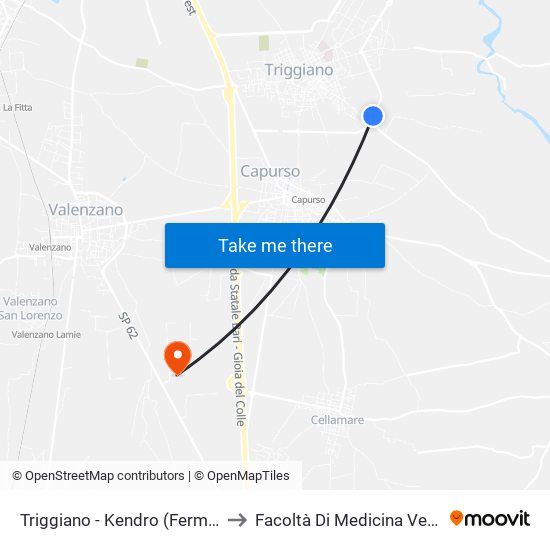 Triggiano - Kendro (Fermata Fse) to Facoltà Di Medicina Veterinaria map