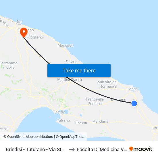 Brindisi - Tuturano - Via Stazione - 160 to Facoltà Di Medicina Veterinaria map