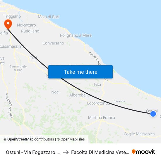 Ostuni - Via Fogazzaro - Di Fronte Civico N. 26 to Facoltà Di Medicina Veterinaria map