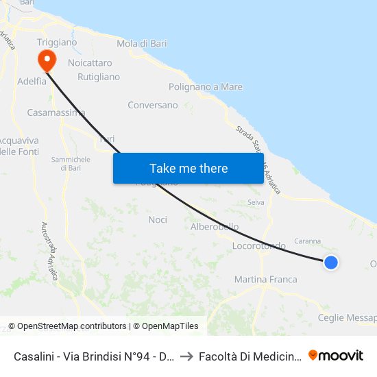 Casalini - Via Brindisi N°94 - Direzione Cisternino to Facoltà Di Medicina Veterinaria map