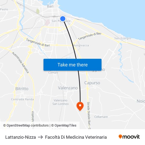Lattanzio-Nizza to Facoltà Di Medicina Veterinaria map