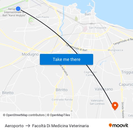 Aeroporto to Facoltà Di Medicina Veterinaria map