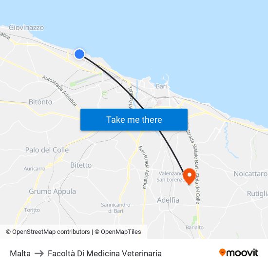 Malta to Facoltà Di Medicina Veterinaria map