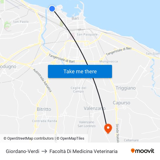 Giordano-Verdi to Facoltà Di Medicina Veterinaria map