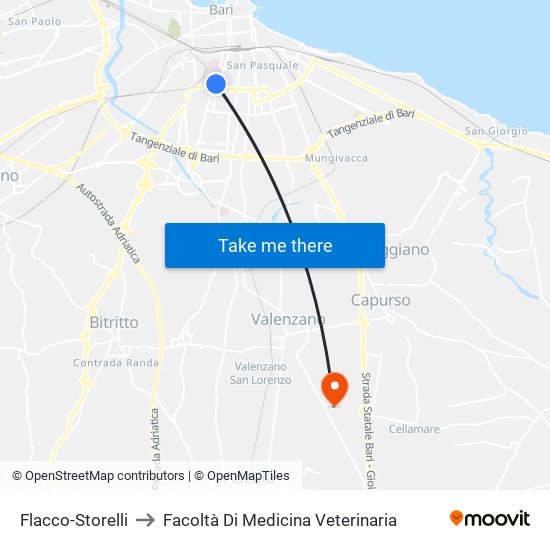 Flacco-Storelli to Facoltà Di Medicina Veterinaria map