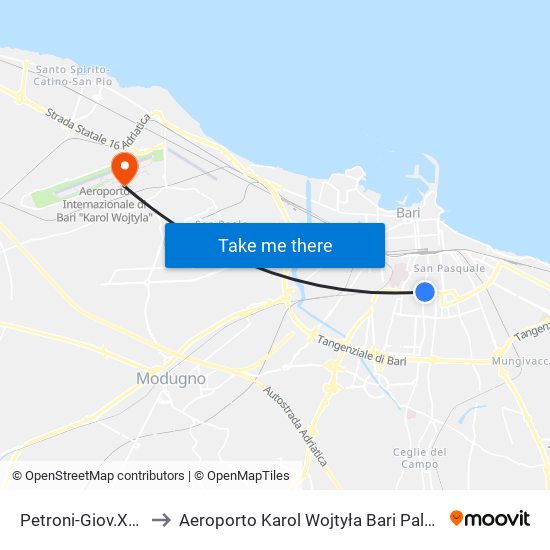 Petroni-Giov.Xxiii to Aeroporto Karol Wojtyła Bari Palese map