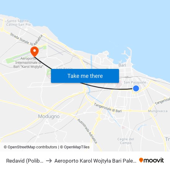 Redavid (Poliba) to Aeroporto Karol Wojtyła Bari Palese map