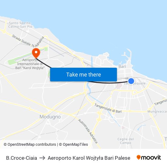B.Croce-Ciaia to Aeroporto Karol Wojtyła Bari Palese map