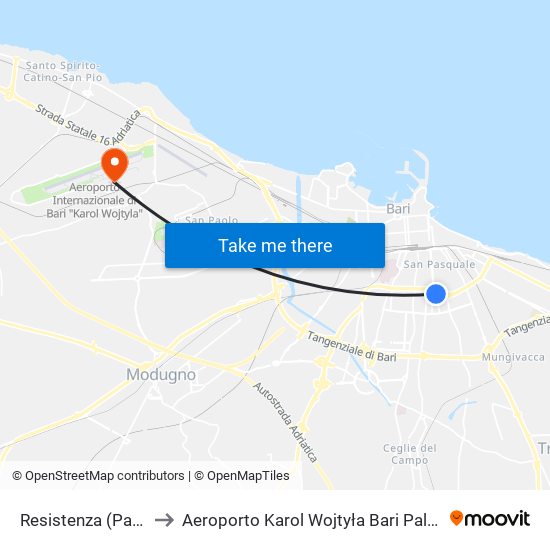 Resistenza (Park) to Aeroporto Karol Wojtyła Bari Palese map