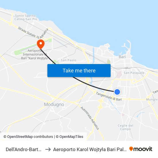 Dell'Andro-Bartolo to Aeroporto Karol Wojtyła Bari Palese map