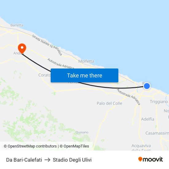 Da Bari-Calefati to Stadio Degli Ulivi map