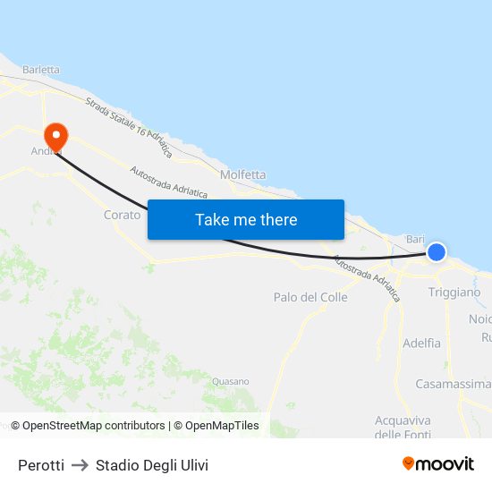 Perotti to Stadio Degli Ulivi map