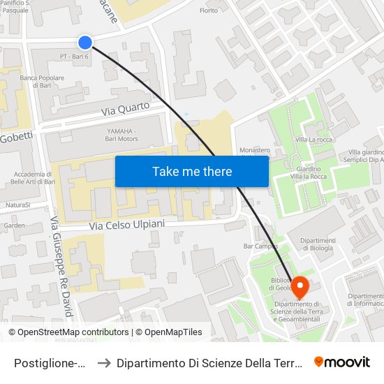 Postiglione-Pisacane to Dipartimento Di Scienze Della Terra E Geoambientali map