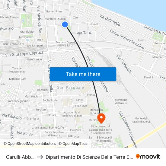 Carulli-Abbrescia to Dipartimento Di Scienze Della Terra E Geoambientali map