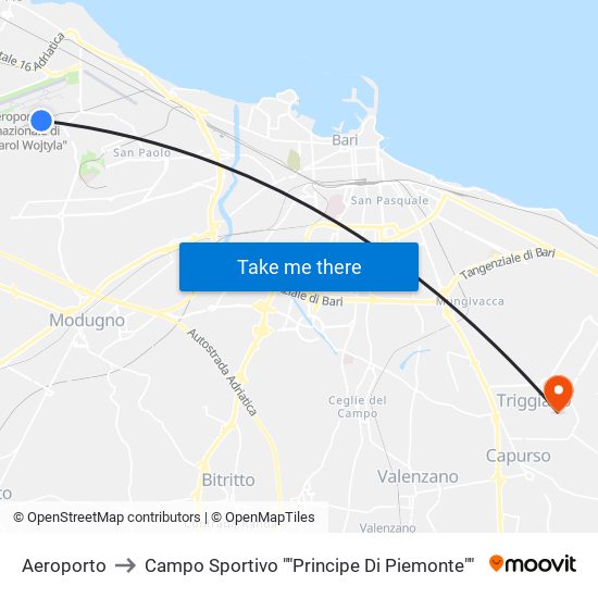 Aeroporto to Campo Sportivo ""Principe Di Piemonte"" map