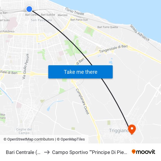 Bari Centrale (Fnb) to Campo Sportivo ""Principe Di Piemonte"" map