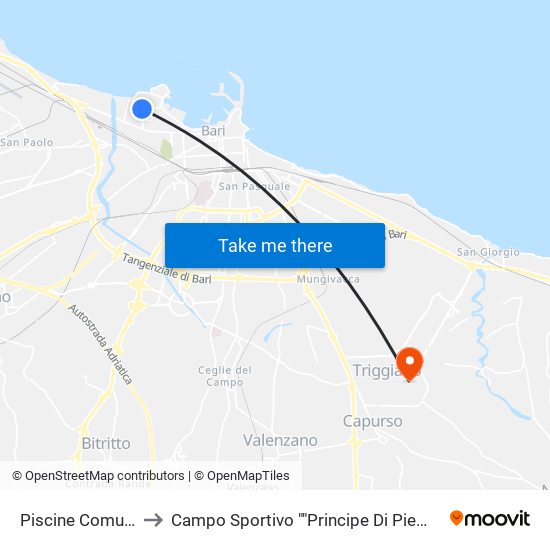 Piscine Comunali to Campo Sportivo ""Principe Di Piemonte"" map