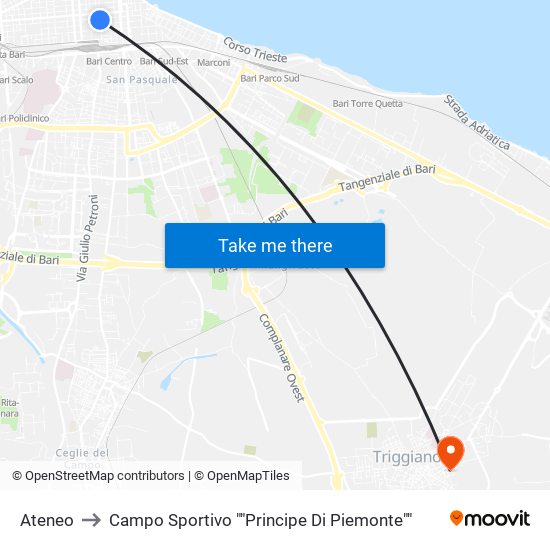 Ateneo to Campo Sportivo ""Principe Di Piemonte"" map