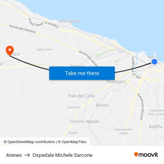 Ateneo to Ospedale Michele Sarcone map