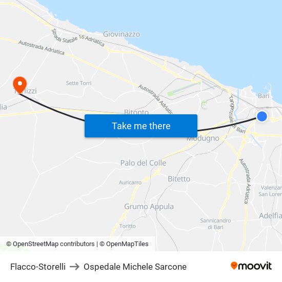 Flacco-Storelli to Ospedale Michele Sarcone map