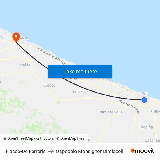 Flacco-De Ferraris to Ospedale Monsignor Dimiccoli map