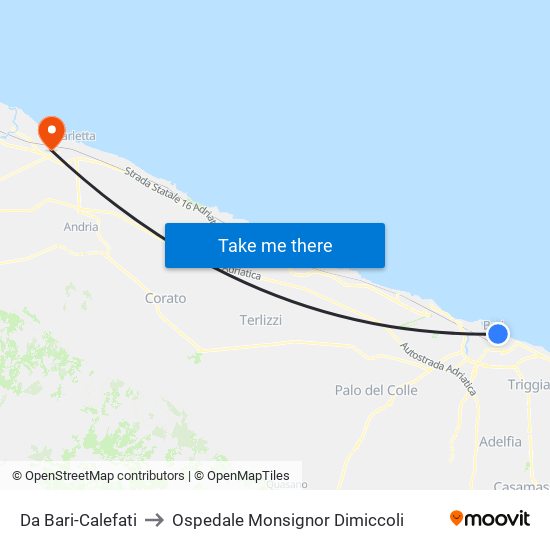 Da Bari-Calefati to Ospedale Monsignor Dimiccoli map