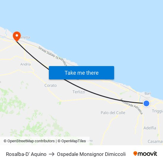 Rosalba-D' Aquino to Ospedale Monsignor Dimiccoli map