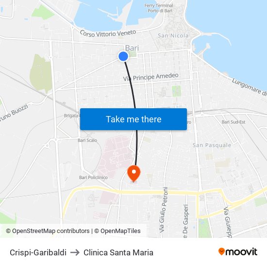Crispi-Garibaldi to Clinica Santa Maria map