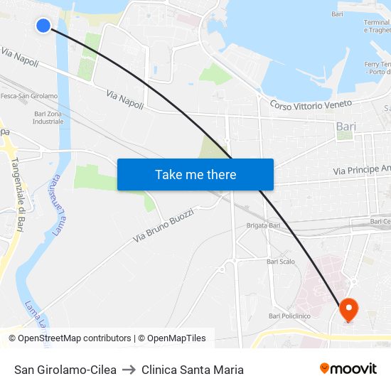 San Girolamo-Cilea to Clinica Santa Maria map