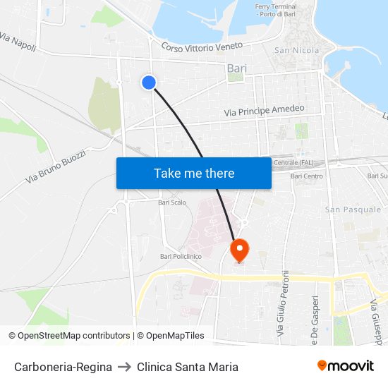 Carboneria-Regina to Clinica Santa Maria map