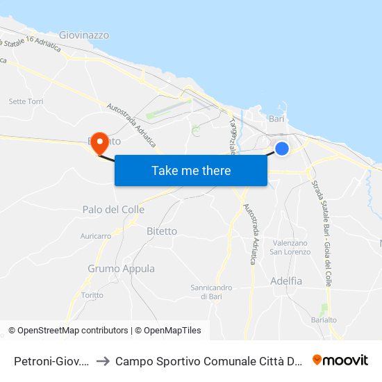 Petroni-Giov.Xxiii to Campo Sportivo Comunale Città Degli Ulivi map